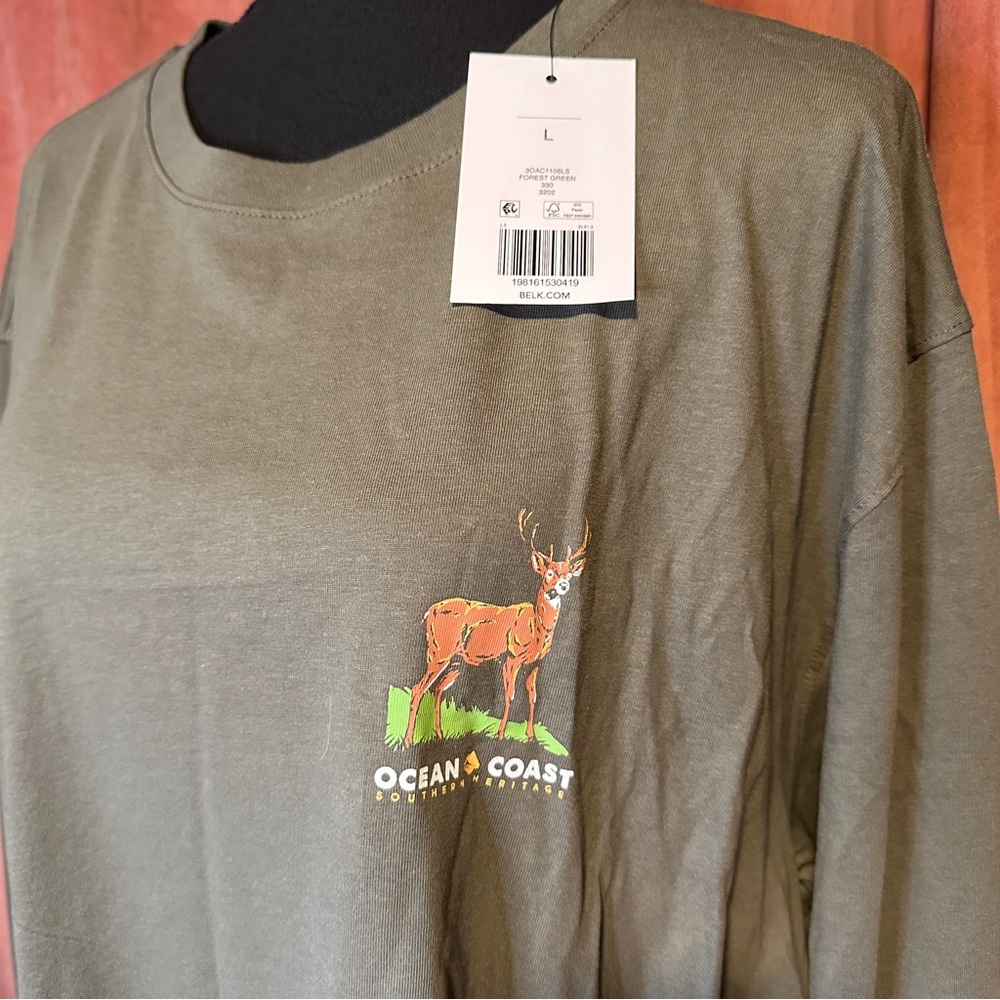 Ocean Coast Men's Olive Long Sleeve Tee with Deer Design
